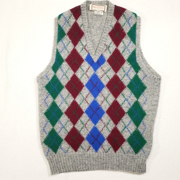 Alan Paine Other - Alan Paine Sweater Vest Mens 42 Gray Argyle Shetland Wool V-Neck Made in England